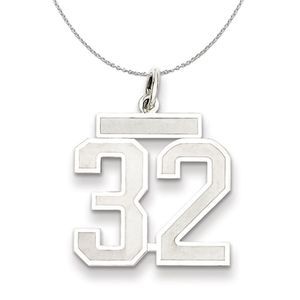 Sterling Silver, Jersey Collection, Medium Number 32 Necklace - 18 In